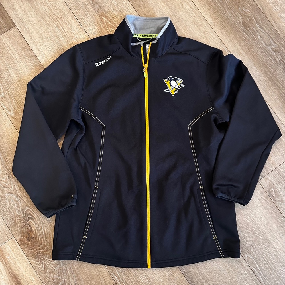 Reebok Pittsburgh Penguins NHL Center Ice Full Zip Jacket Mens Large Black